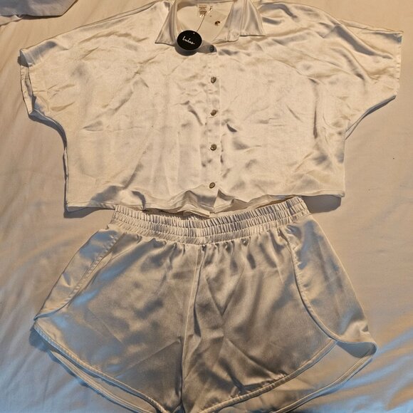 Lulus Ivory Satin Two-Piece Pajama Set - Picture 5 of 8